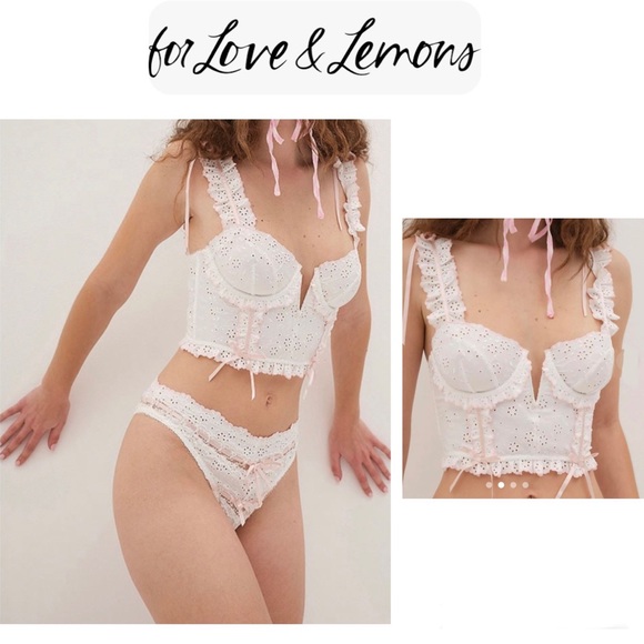 NWT For Love and Lemons Eyelet Swirl Bustier Bra (34A) and matching panties (S) - Picture 9 of 13